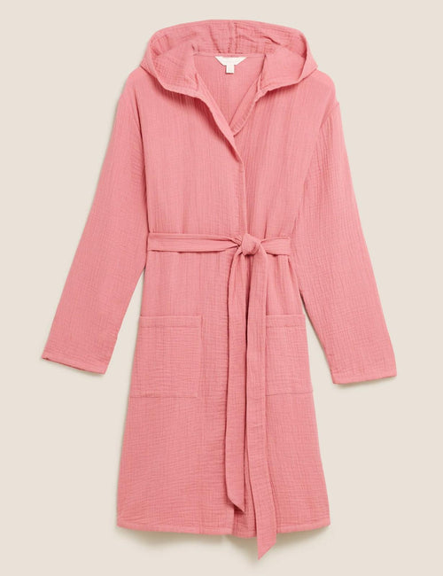 Ex M&S Summer Hooded Dressing Gown Pink
