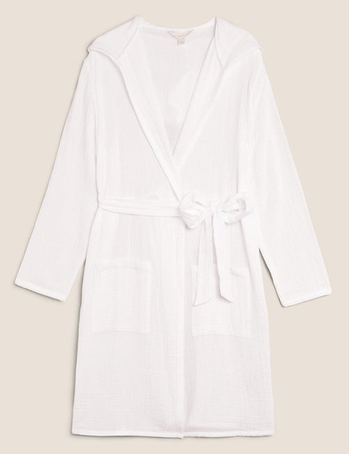 Ex M&S Summer Hooded Dressing Gown White