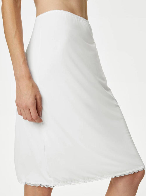 Ex M&S Womens Lace Waist Slip Underskirt White