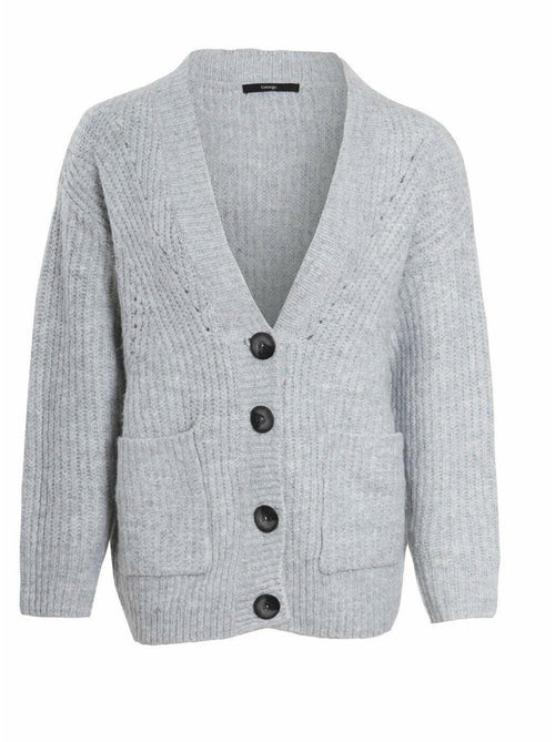 Grey Buttoned Chunky Knit Womens Cardigan