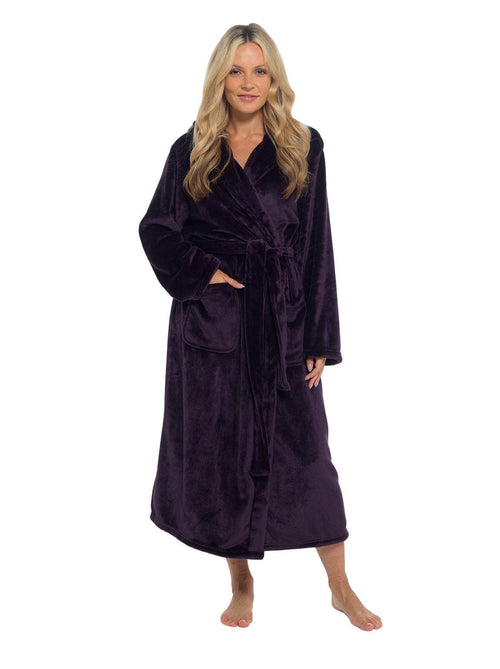 Hooded Luxury Shimmer Fleece Robe Purple