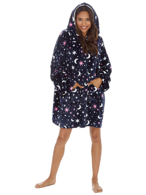 Ladies Navy Moon Stars Blanket Hoodie
