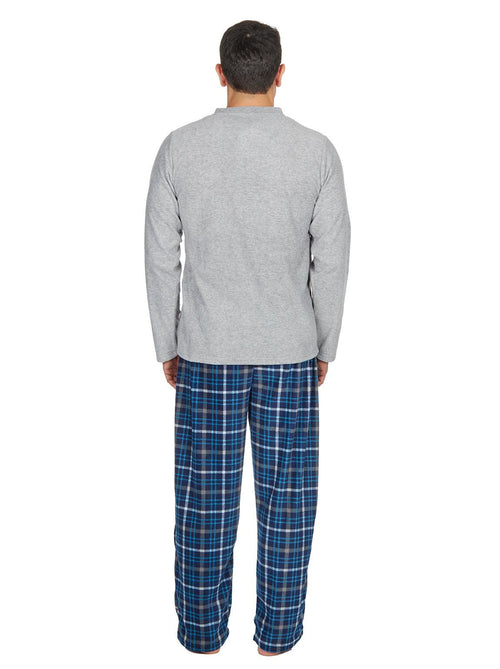 Mens Fleece V Neck Pyjamas Grey