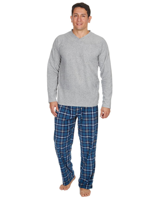Mens Fleece V Neck Pyjamas Grey