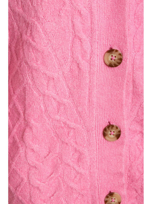 Nutmeg Buttoned V Neck Pink Knit Cardigan