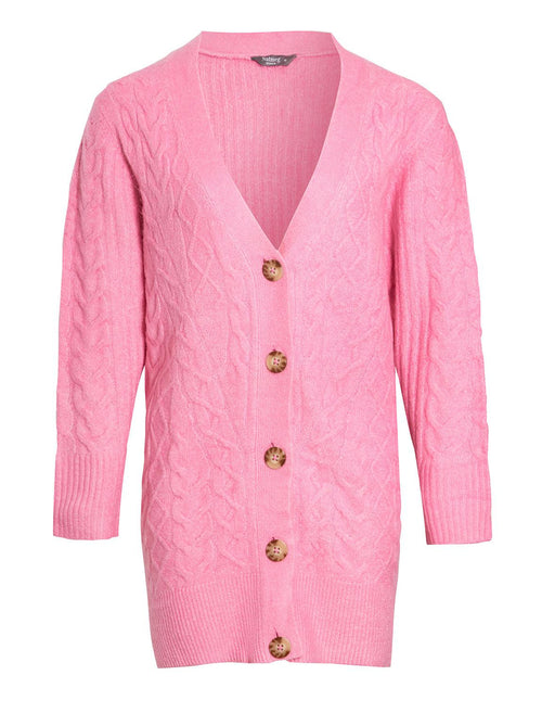 Nutmeg Buttoned V Neck Pink Knit Cardigan