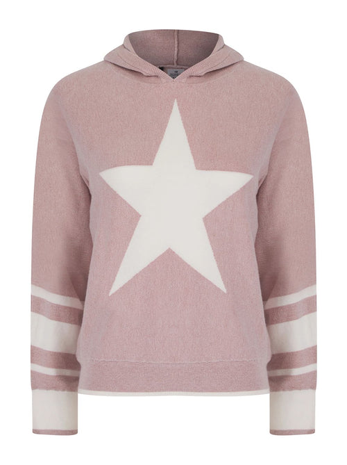 Pink Star Fine Knit Hooded Jumper