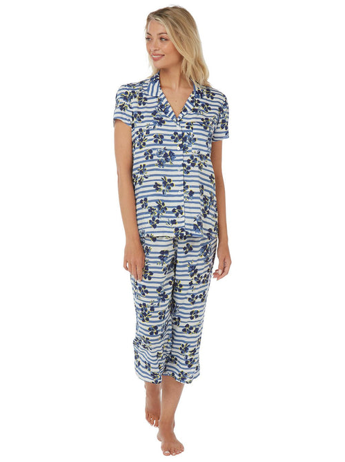 Summer Viscose Cropped Pyjamas Blue Stripe