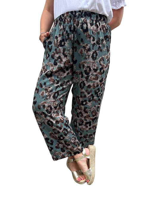 Womens Animal Leopard Print Linen Trousers