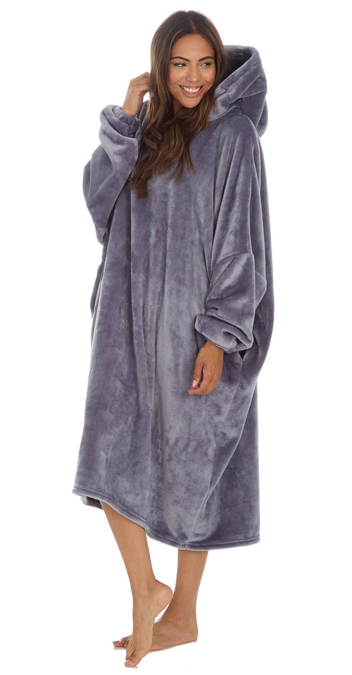 Womens Charcoal Grey Fleece Blanket Hoodie