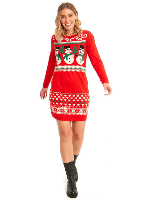 Womens Christmas Red Snowman Jumper Dress
