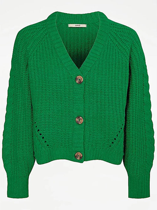 Womens Chunky Knit Buttoned V Neck Cardigan