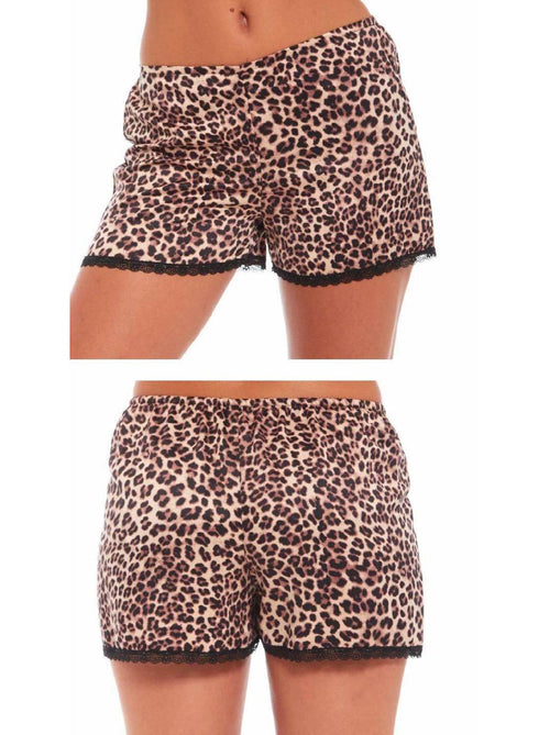 Womens Gold Leopard Satin Bed Shorts