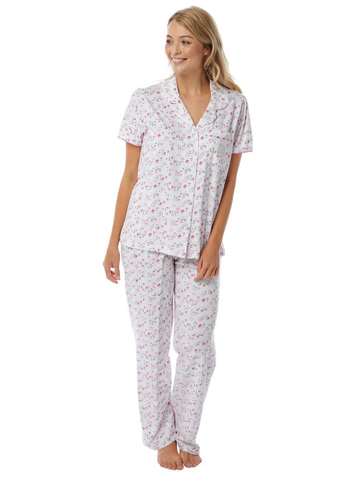 Womens Jersey Floral Collared Pyjamas
