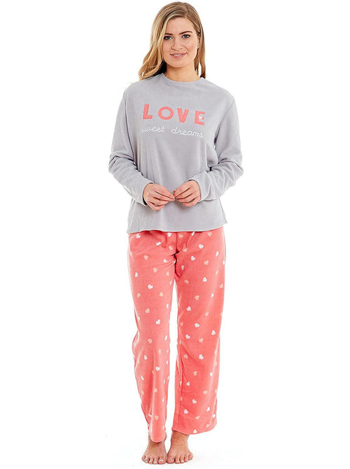 Womens Novelty Microfleece Pyjamas Love