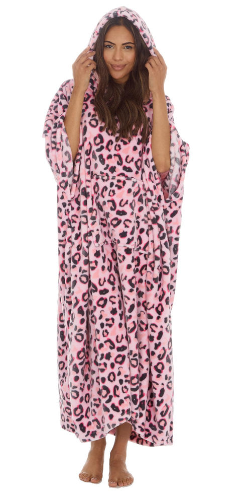 Womens Pink Animal Leopard Blanket Hoodie