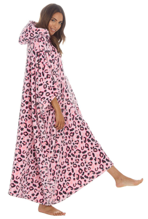 Womens Pink Animal Leopard Blanket Hoodie