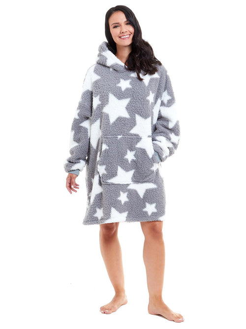 Womens Stars Grey Novelty Fleece Snuggle Hoodie