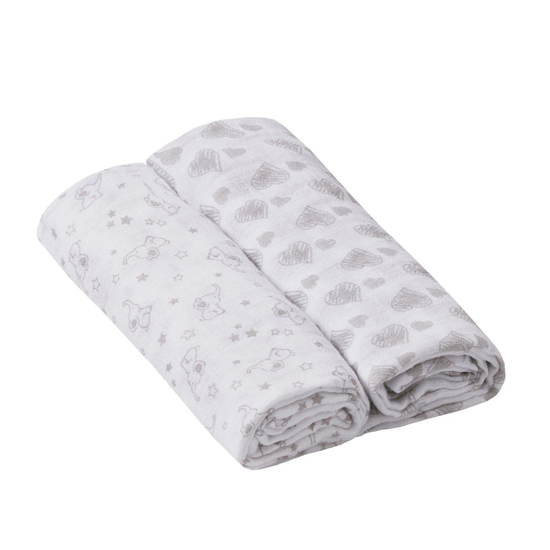 2 Pack Baby Muslin Square Cloths Silver