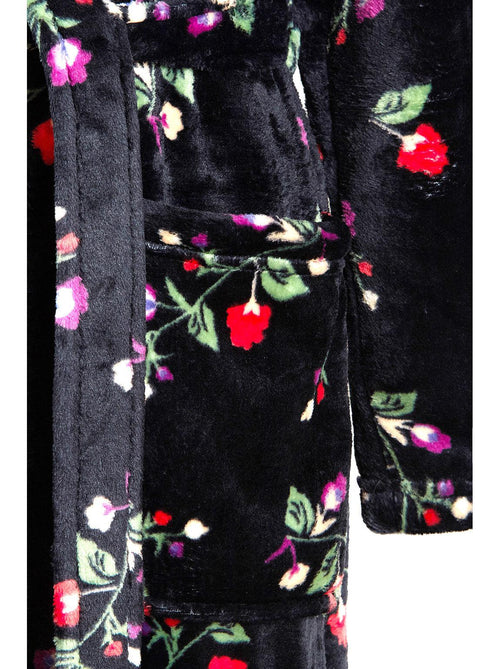 Black Multi Floral Fleece Dressing Gown