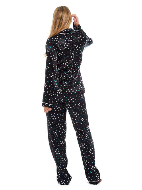 Black Teal Floral Satin Pyjamas