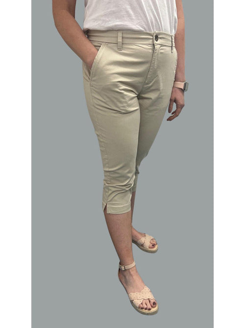 Chino Style Cropped 3/4 Trousers Beige