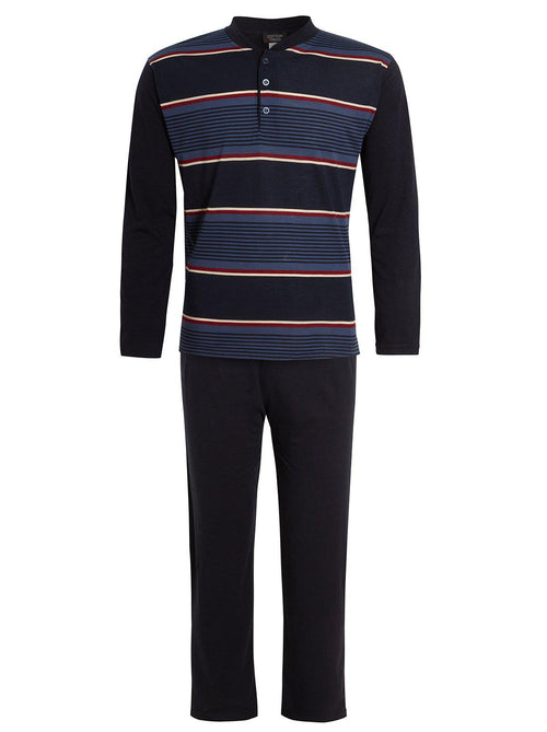 Cotton Trend Jersey Striped Grandad Collar Pyjamas