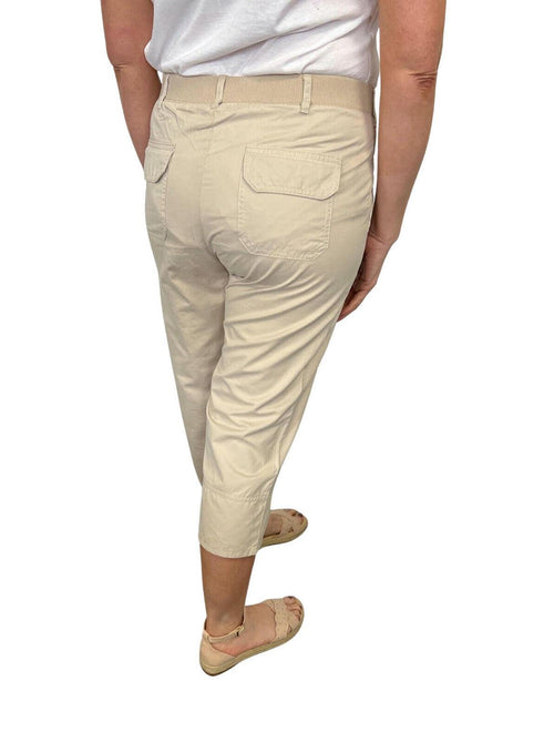Cropped 3/4 Shell Ribbed Trousers Beige