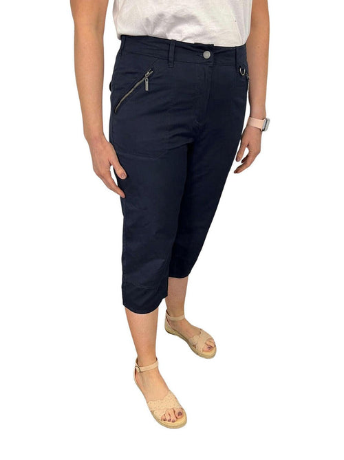 Cropped 3/4 Shell Ribbed Trousers Navy
