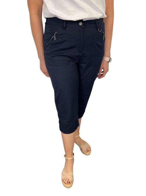 Cropped 3/4 Shell Ribbed Trousers Navy