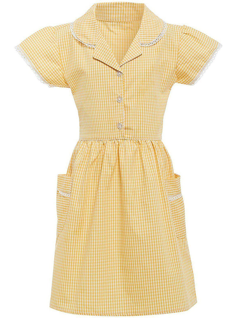Ex M&S Girls Gingham School Dress Yellow