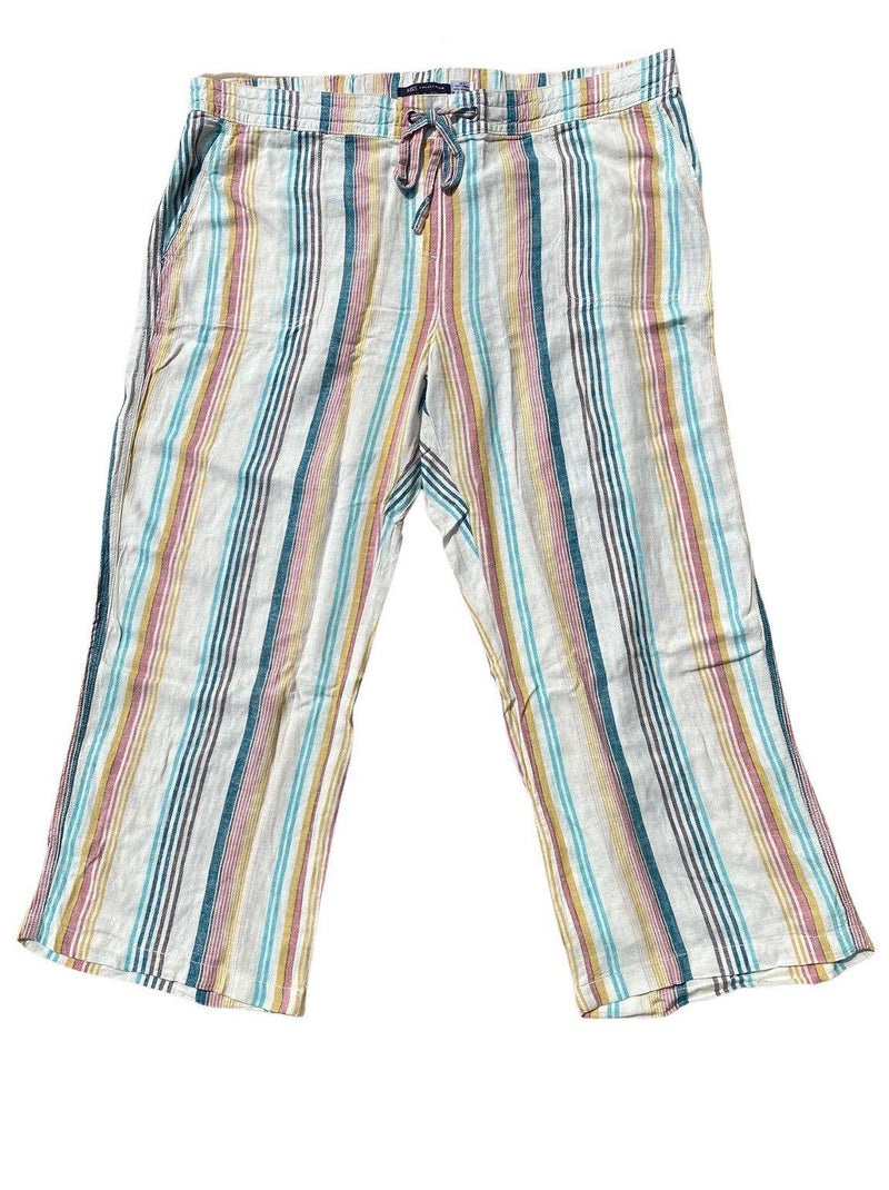 Ex M&S Striped Linen Trousers Turq Multi