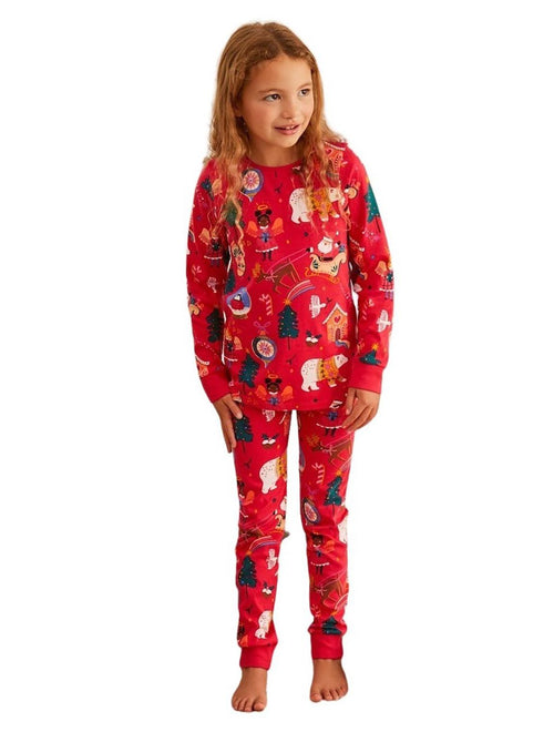 Girls Brushed Jersey Christmas Red Pyjamas