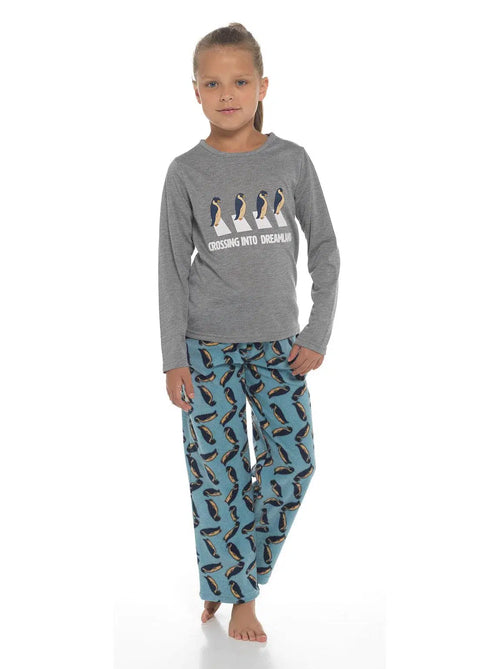Girls Penguin Jersey Fleece Pyjamas