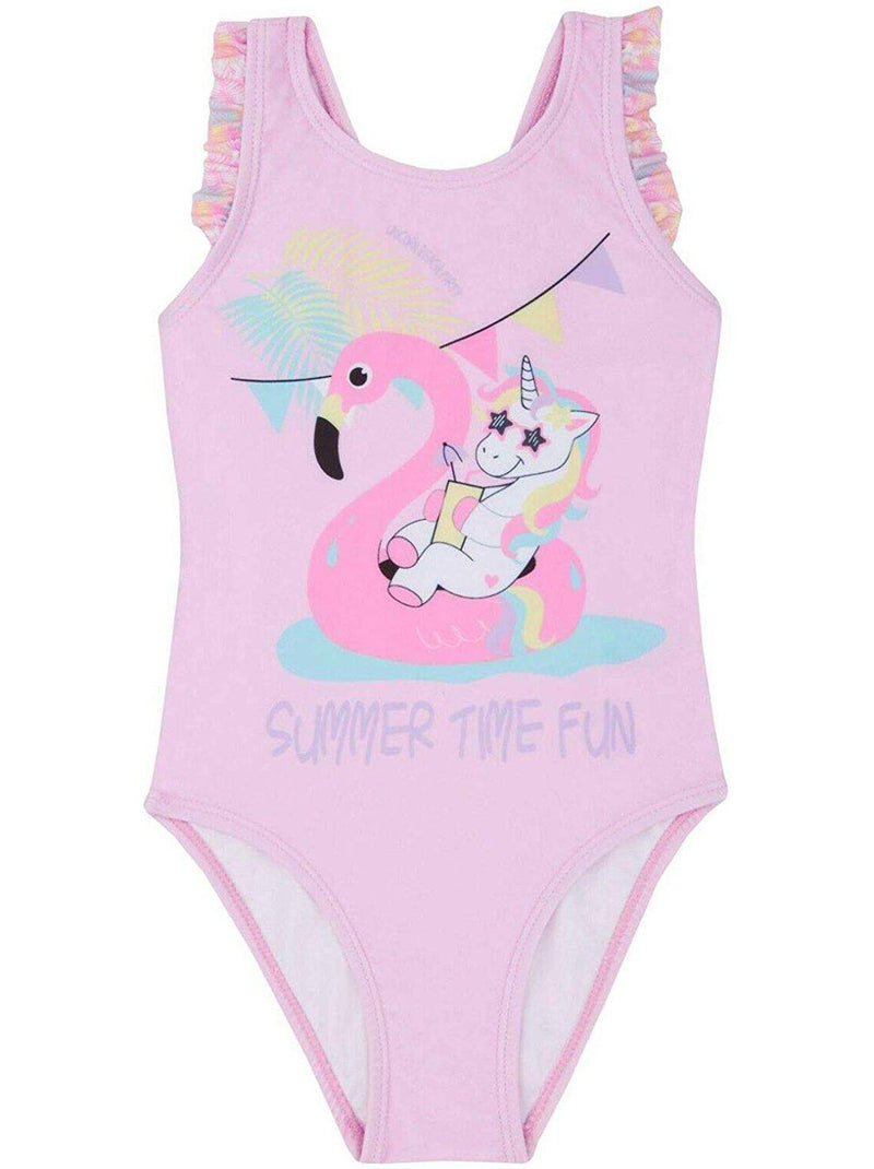 Girls Pink Unicorn Swimming Costume