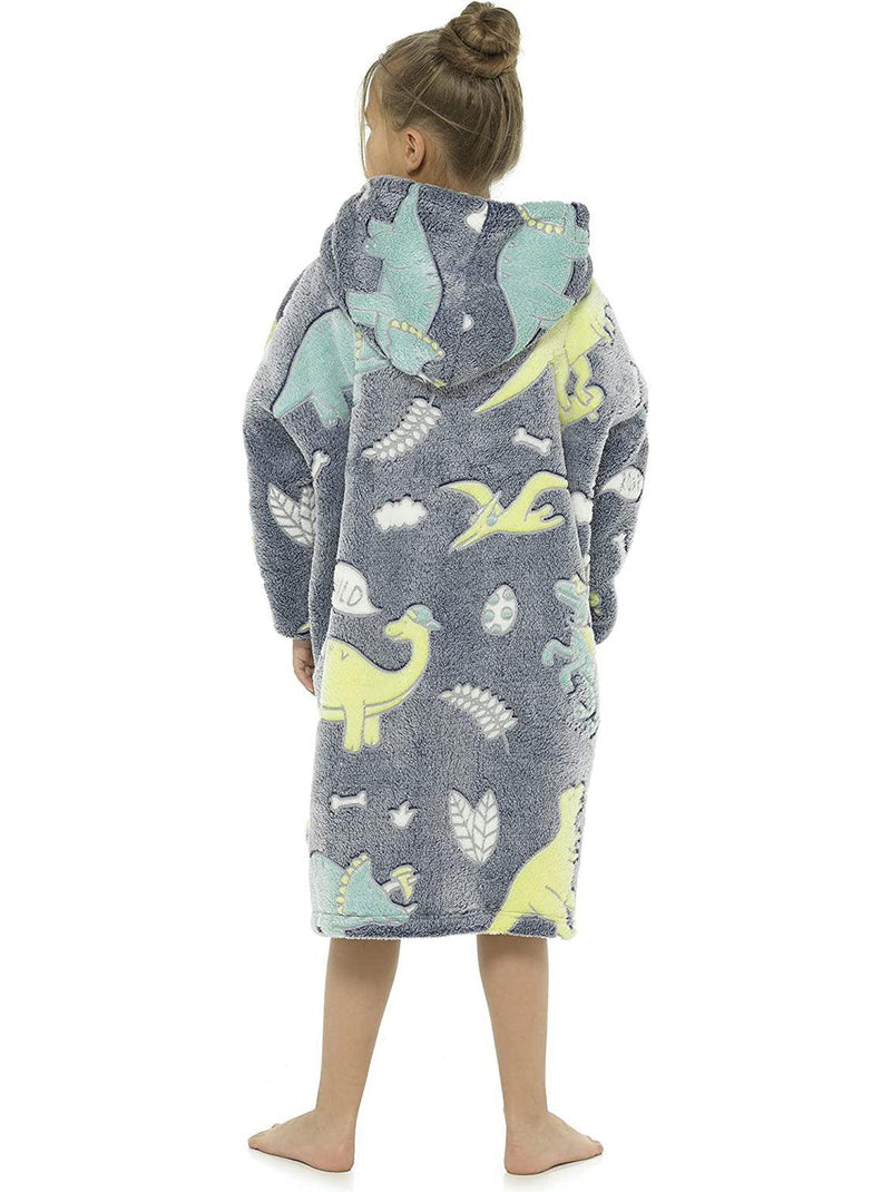 Girls Wearable Fleece Glow In Dark Blanket Dinosaurs