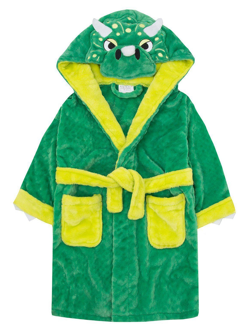 Kids Green Dinosaur Fleece Dressing Gown