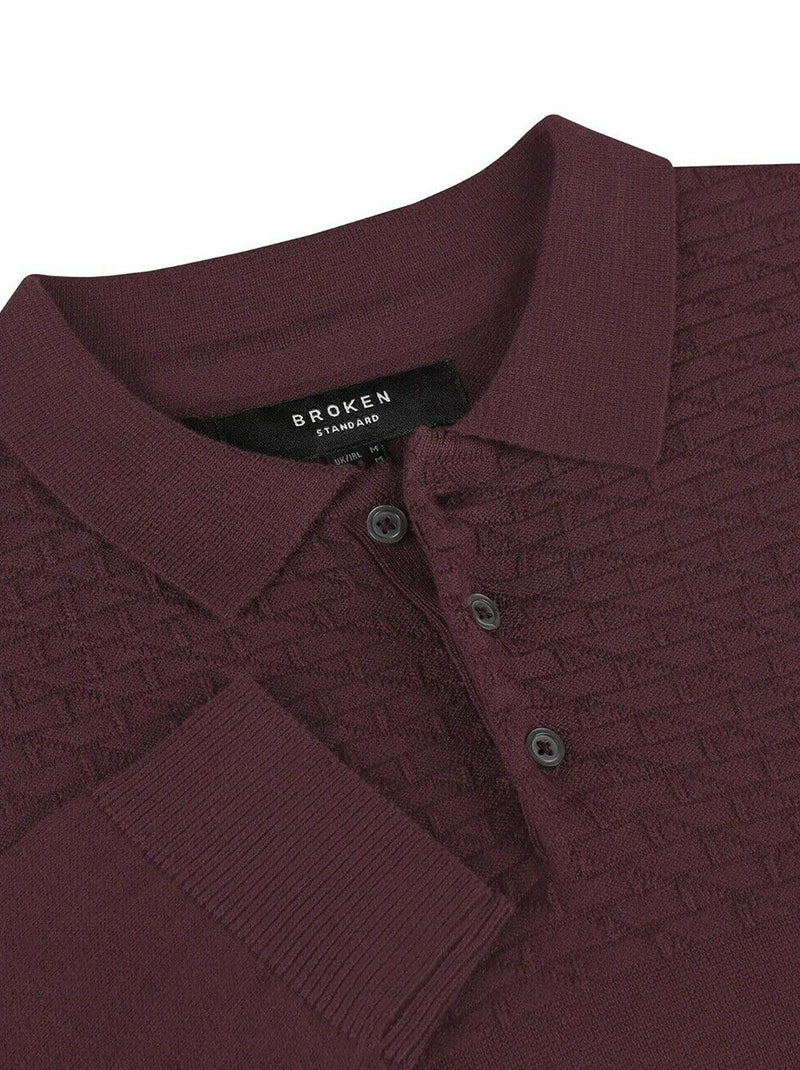 Knitted Long Sleeve Polo Shirt Maroon