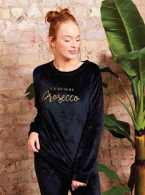 Ladies Luxury Prosecco Embroidered Fleece Pyjamas
