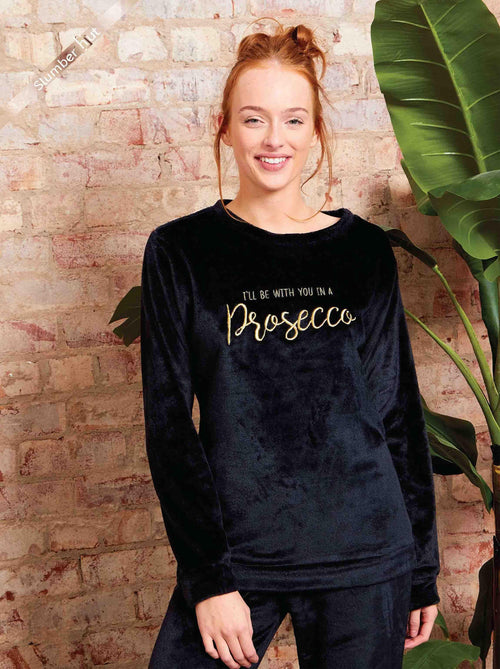 Ladies Luxury Prosecco Embroidered Fleece Pyjamas