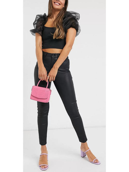 Lift and Shape Black Leather Look Jeans