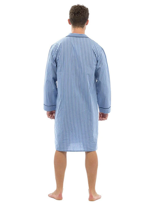 Mens Blue Striped 100% Cotton Nightshirt
