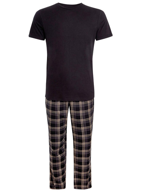 Mens Full Length Jersey Pyjamas Black