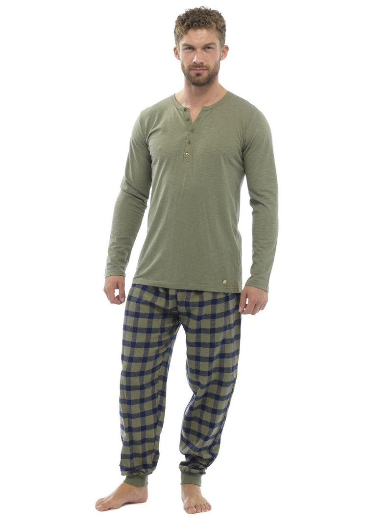 Mens Green Check Brushed Pyjama Set
