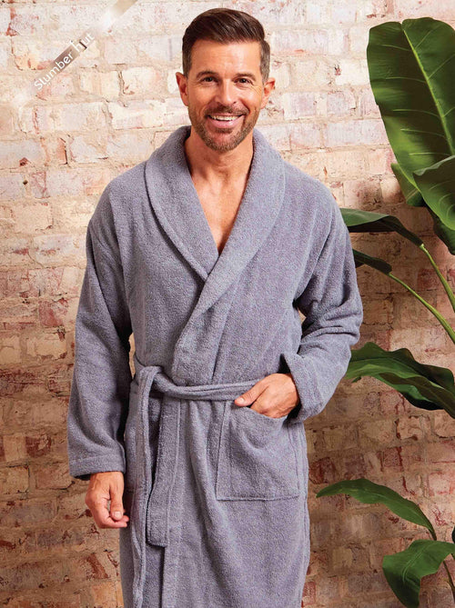 Mens Grey Terry Towel Dressing Gown