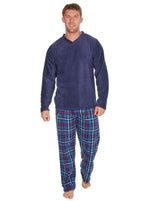 Mens Navy Fleece V Neck Pyjama Set
