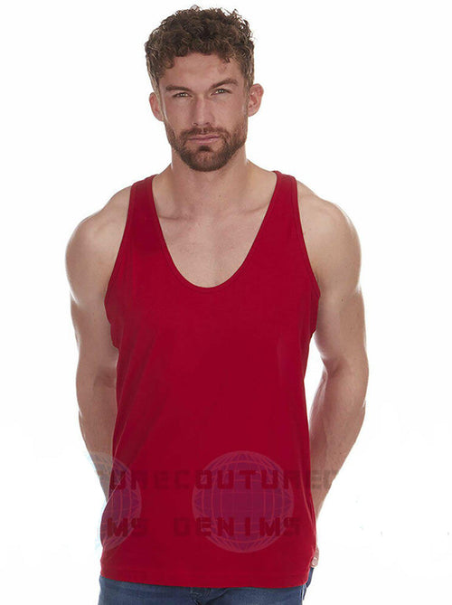 Mens Plain Muscle Sleeveless Vest Red