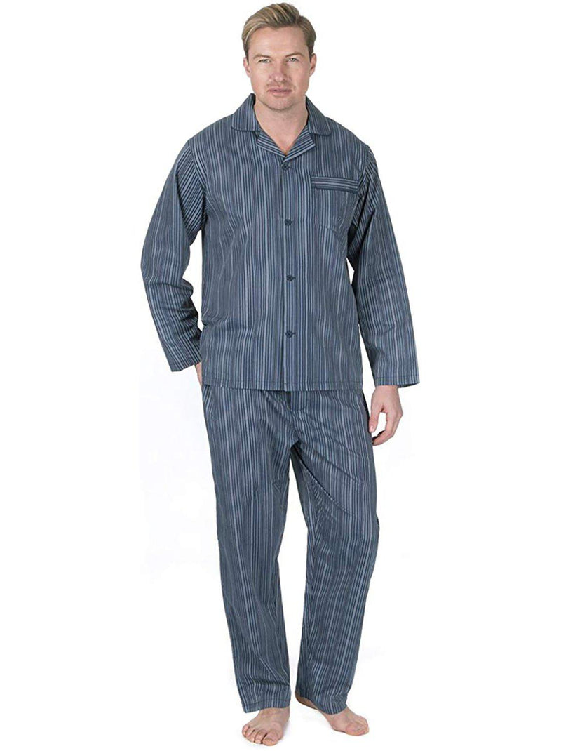 Mens Traditional Woven Striped Blue Pyjamas