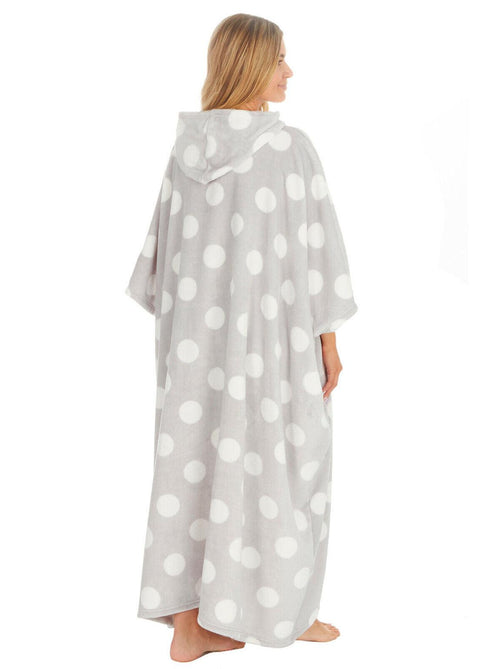 Oversized Fleece Hoodie Blanket Grey Polka