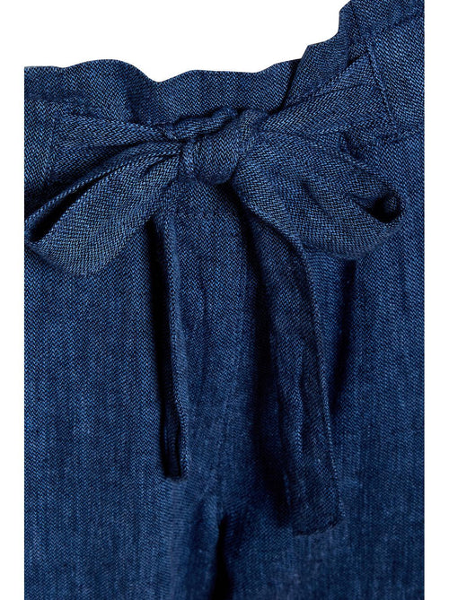 Paper Bag Full Length Linen Trousers Blue